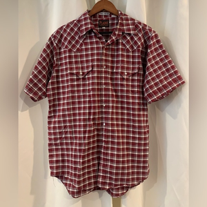 Plains Western Wear Size Large Red Plaid Short Sleeve‎ Pearl Snap Western Shirt